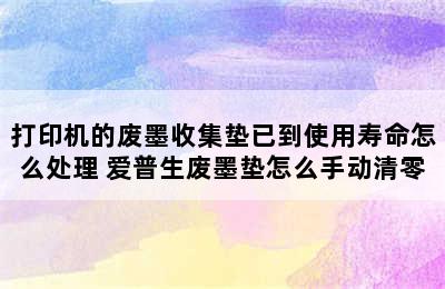 打印机的废墨收集垫已到使用寿命怎么处理 爱普生废墨垫怎么手动清零